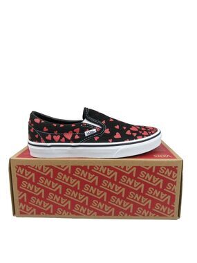 Vans Classic Slip On Hearts Shoes Women's Size 8 Black Red NEW